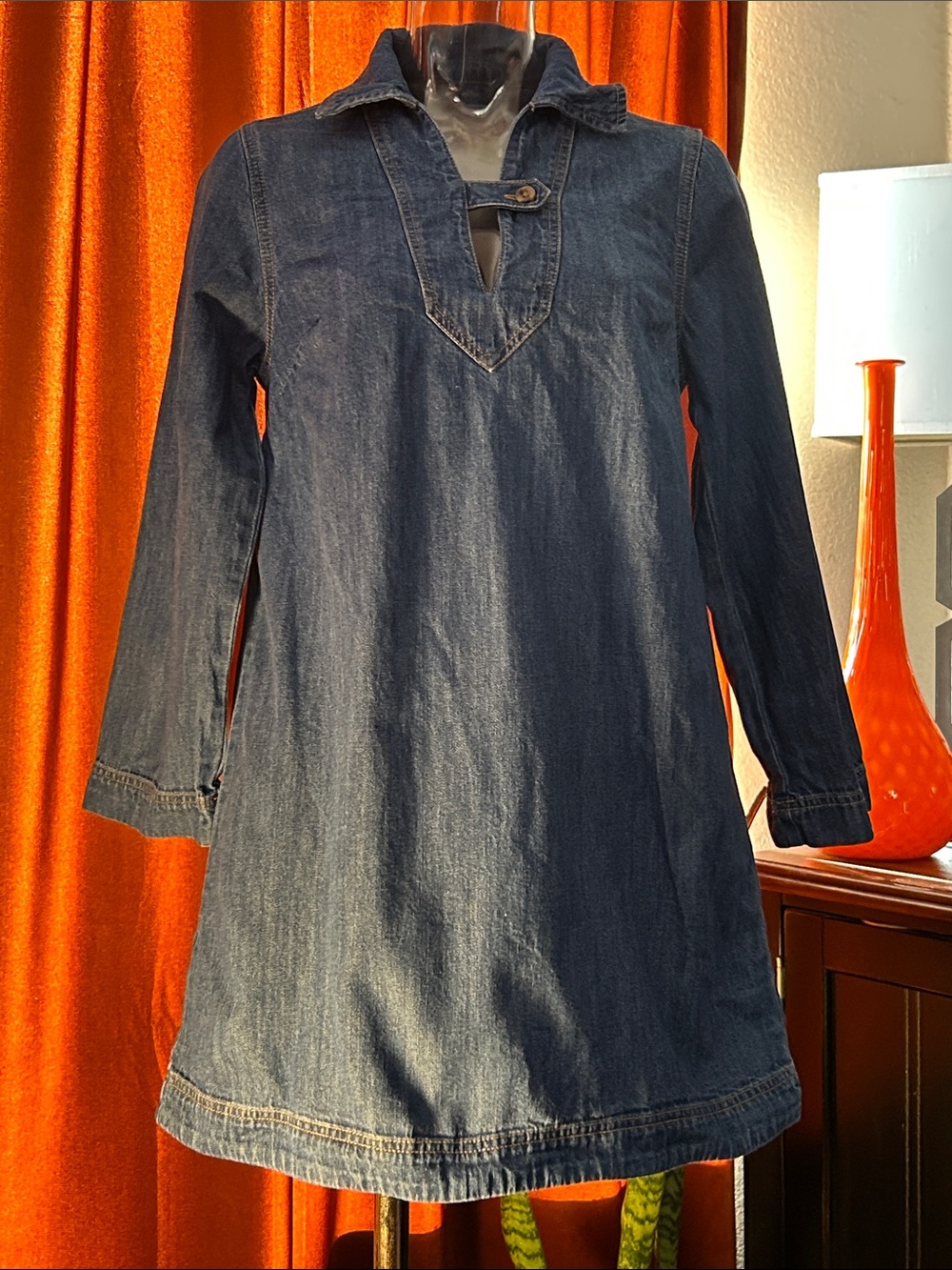Old Navy Dark Blue Long-Sleeve Denim Shift Dress